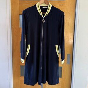 MC Planet FRANCE Navy Blue White and Yellow Varsity Swim Dress with Zipper sz M